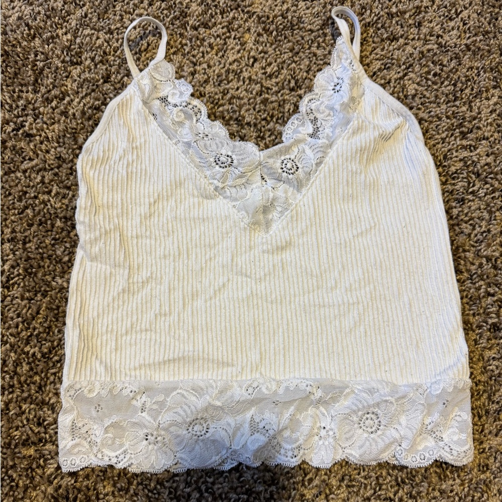 Elegant White Lace Trim Cami Top